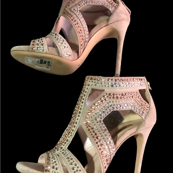 Casadei womens open toe leather heels size 7 Rhinestones - Picture 1 of 14